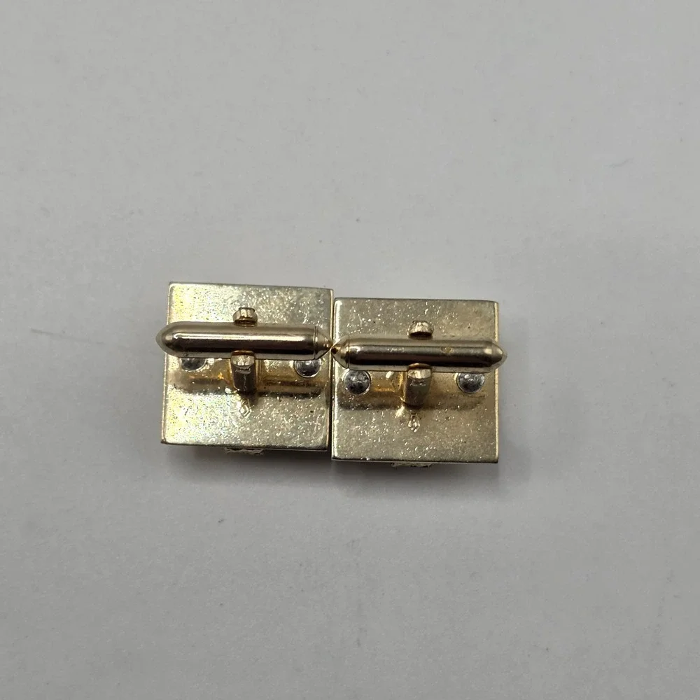 Vintage Brutalist Cufflinks Mens Gold Tone Smoky Glass MCM Mid Century Modern